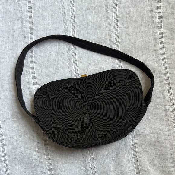 Vintage Black Woven Shoulder Bag with Crescent Shape - Picture 1 of 17